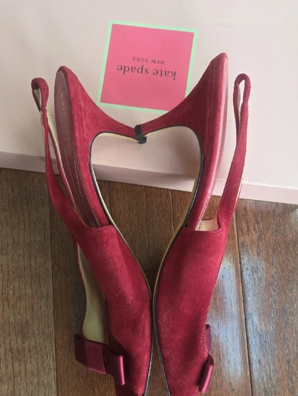 kate spade Red-Pink Suede Bow Slingback Mules